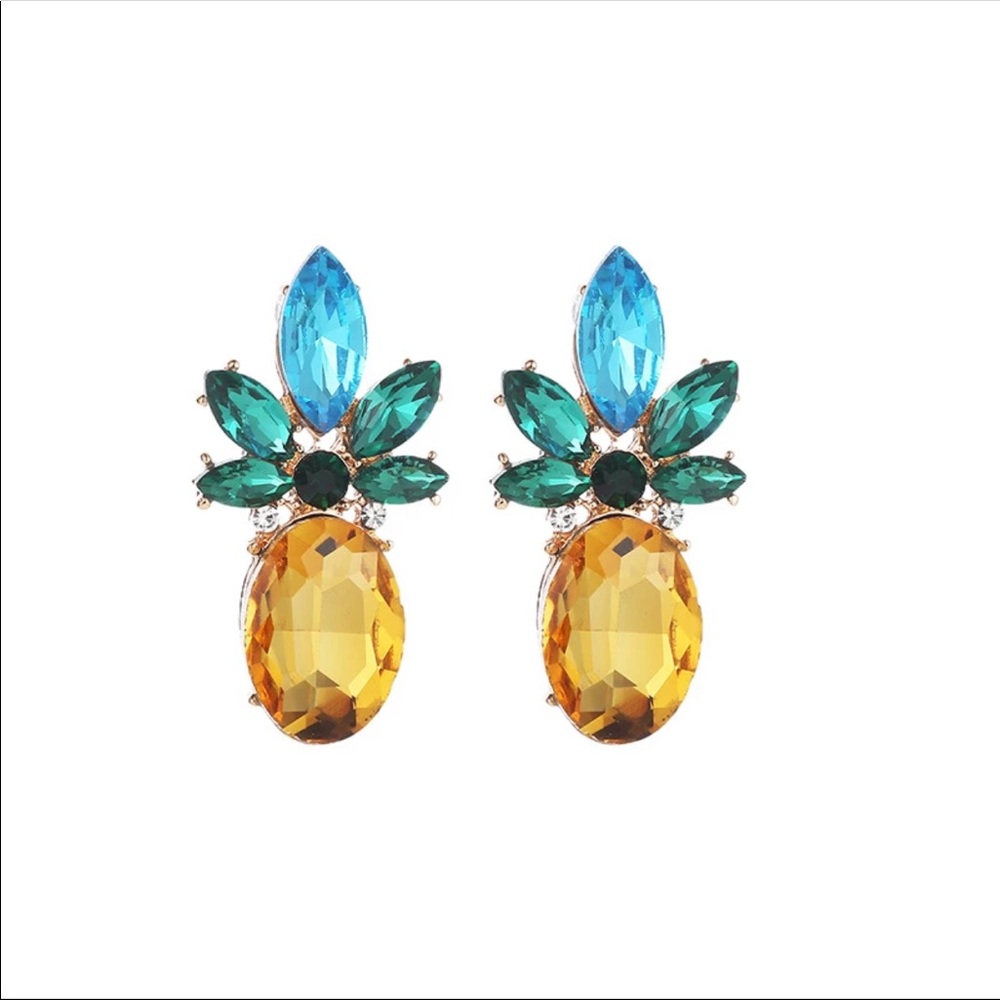 Glass Crystal Pineapple Stud Earrings - Picture 9 of 10